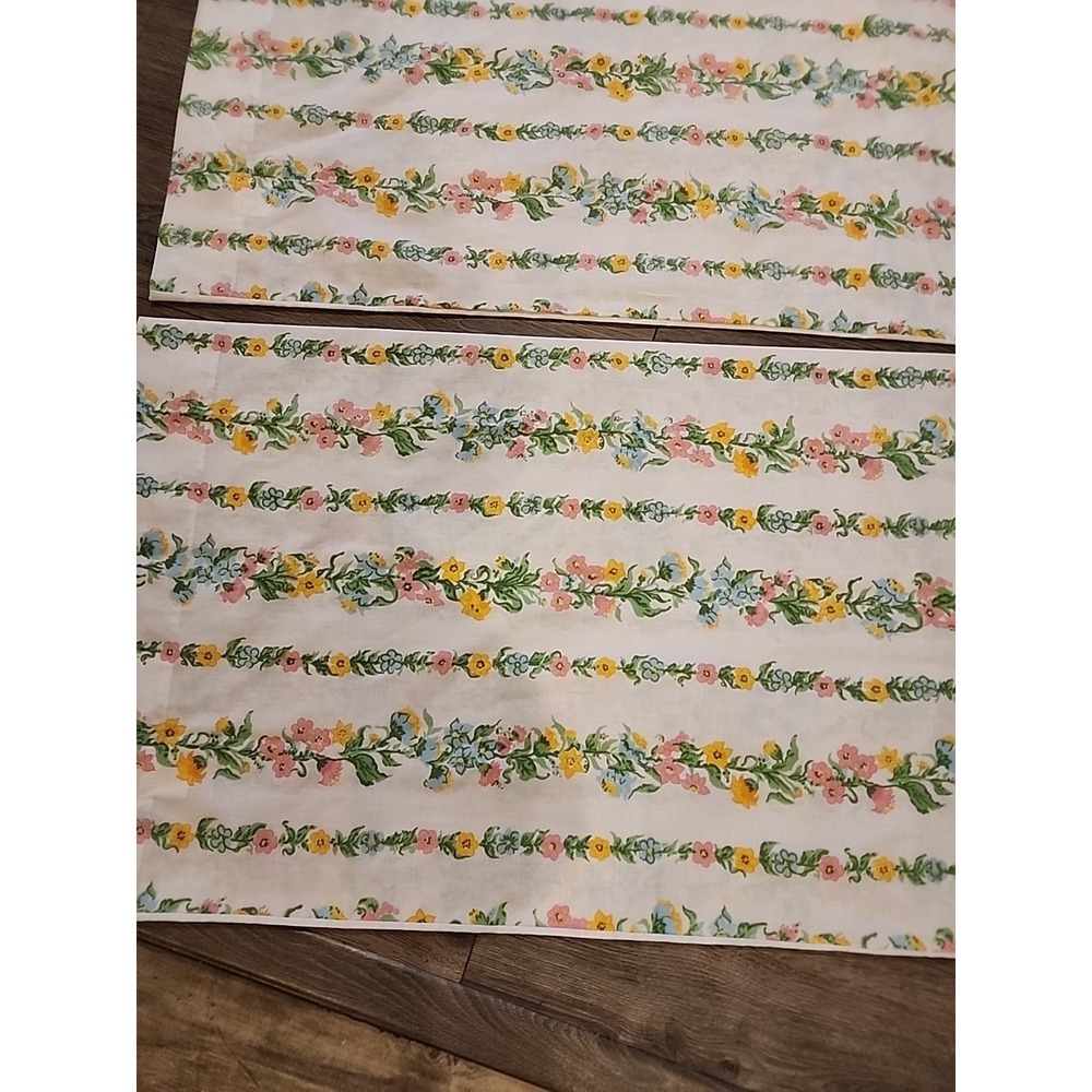 Sears GARDEN STRIPE Perma Prest Muslin Set 2 Pillowcases Lot Floral 36"‎ × 20"